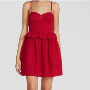 Betsey Johnson Red Bustier Peplum, Spaghetti Strap Dress‎ Size Small
